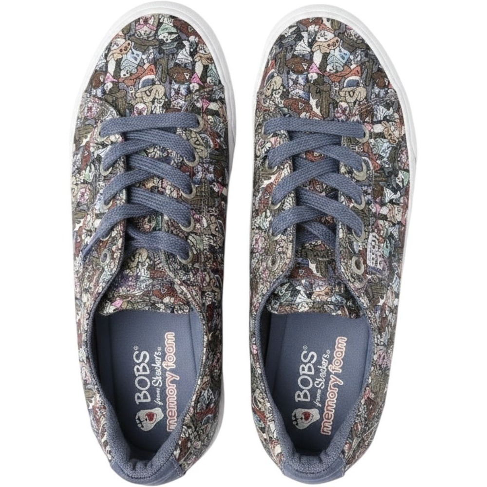 BOBS Skechers Kitten Around Cat‎ Print Sneakers Women's Size 9 Vegan Memory Foam